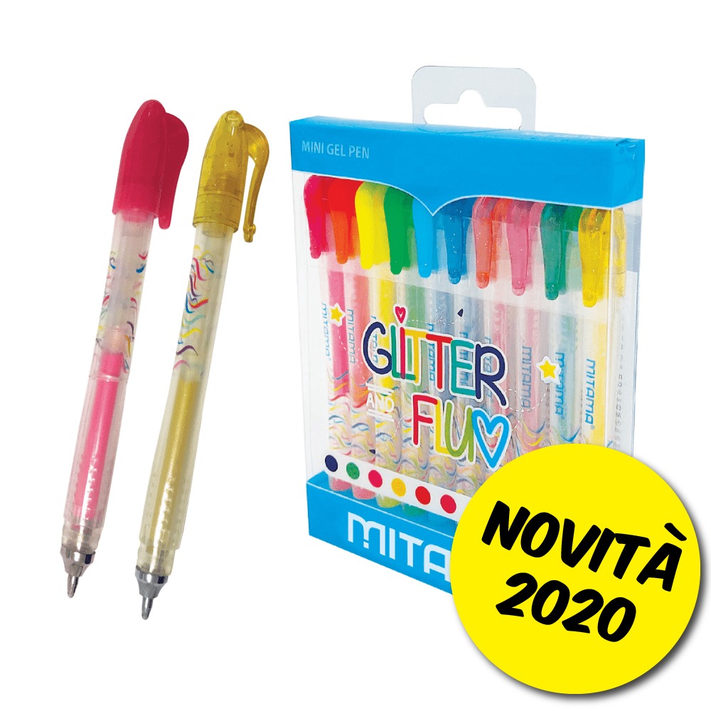 Mini Penna Gel Mitama Glitter e Neon - colori assortiti in Pet Box da 10  pezzi